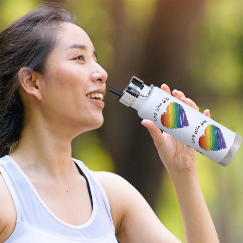 Rainbow scribble heart water bottle