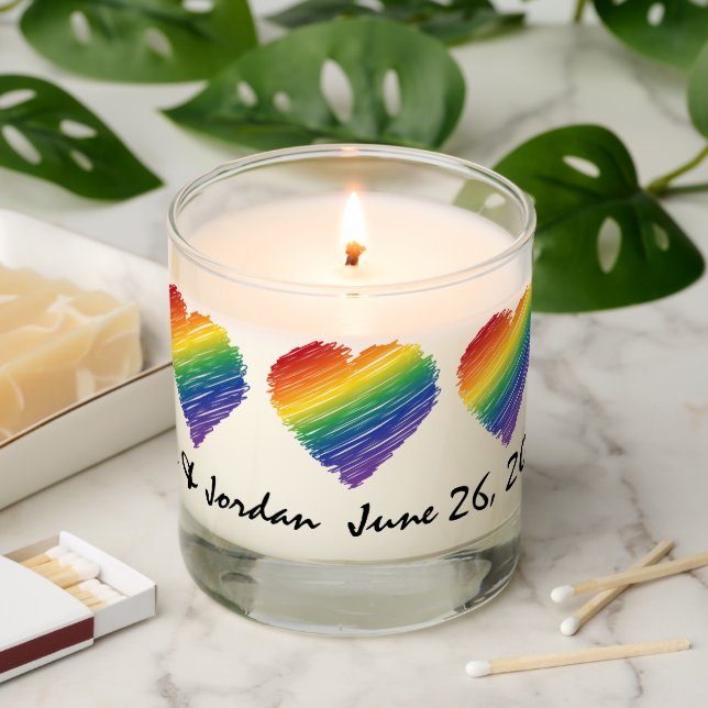 Rainbow scribble heart wedding votive candle (Lit)