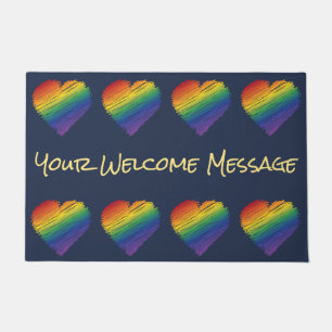Rainbow Scribble Heart welcome mat