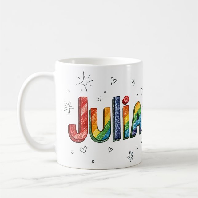 Rainbow Scribbles Julia 1 Coffee Mug (Left)