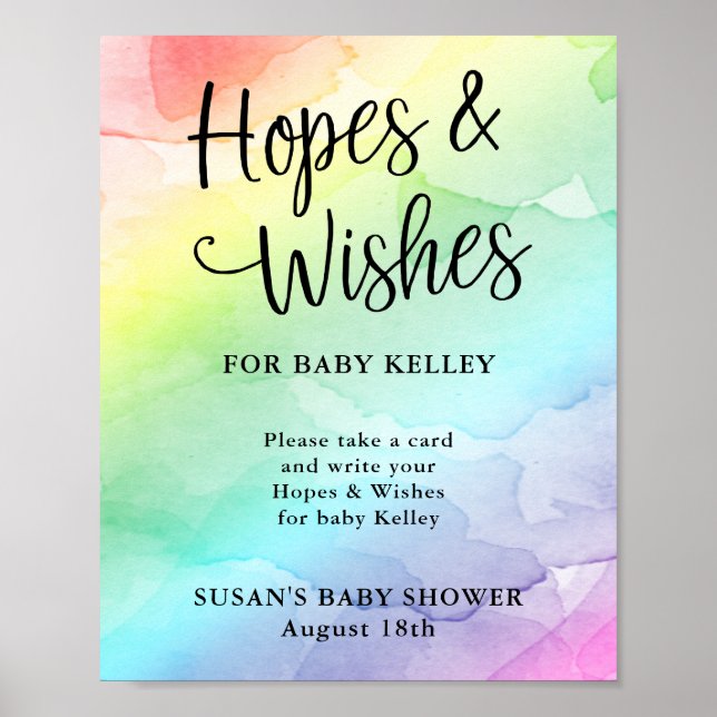 Rainbow Script Baby Shower Hopes & Wishes Poster (Front)