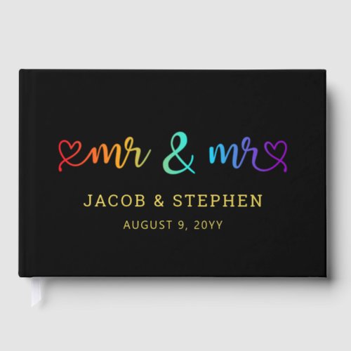 Rainbow Script Black Mr  Mr Gay Wedding Foil Guest Book