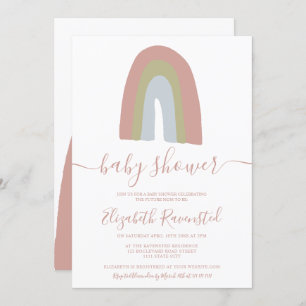Rainbow script calligraphy neutral baby shower invitation