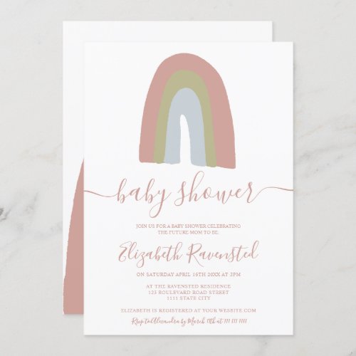 Rainbow script calligraphy neutral baby shower invitation