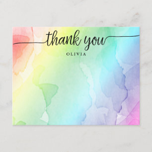 Rainbow Script Thank You Flat Note Card