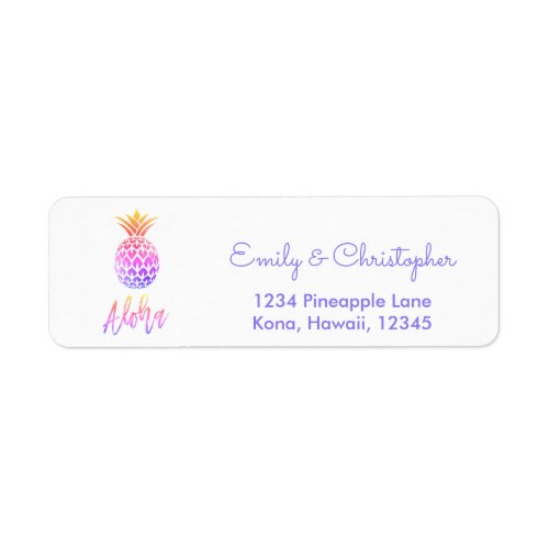 Rainbow Script Wedding Aloha Pineapple Label