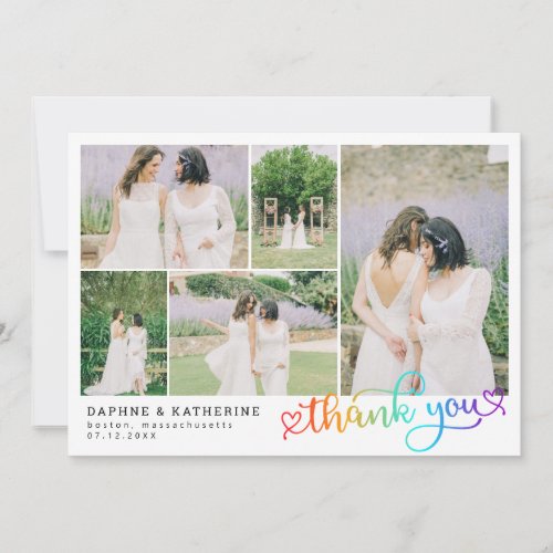 Rainbow Script Wedding Photo Collage Thank You