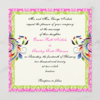 Rainbow scroll leaf damask wedding invitation