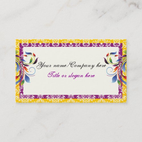 Rainbow scroll leaf yellow purpledamask borders business card templates