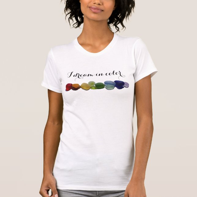 Rainbow sea glass, beach glass women's tee shirt (Front)