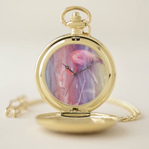 Rainbow seaflamingo pocket watch