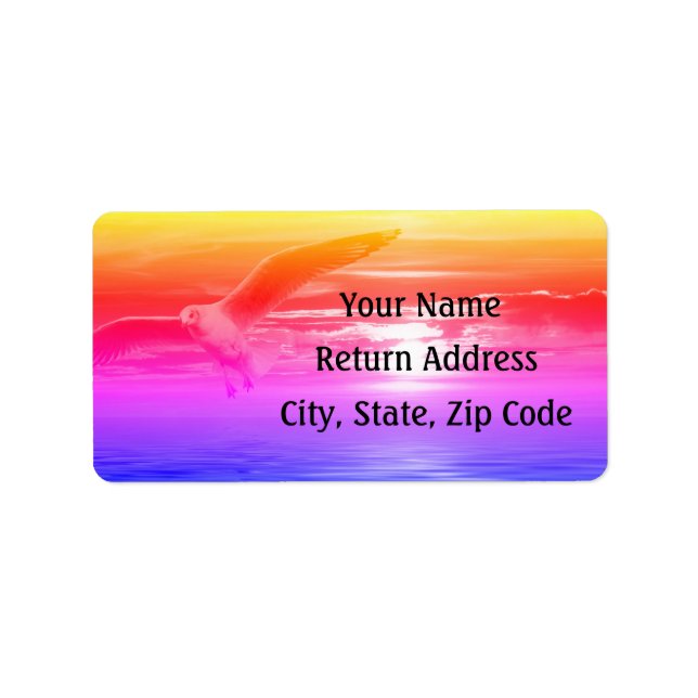 Rainbow Seagull Flies Ocean Personalize Address Label (Front)
