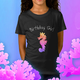 Rainbow Seahorse Birthday Girl Personalized T-Shirt