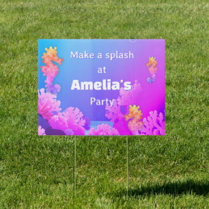 Rainbow Seahorse Birthday Party  Sign