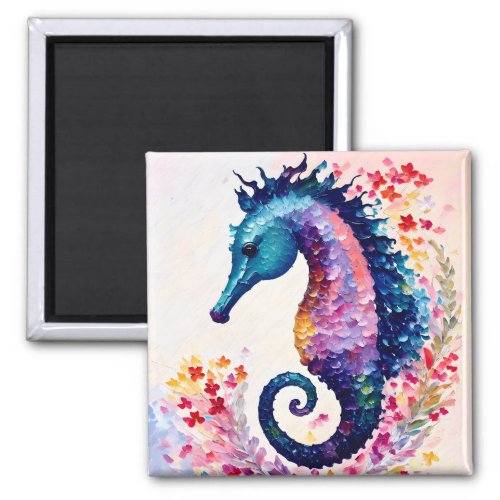 Rainbow Seahorse Floral Art Magnet