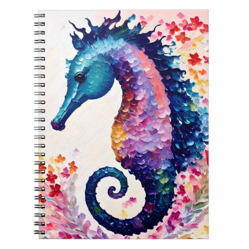 Rainbow Seahorse Floral Art Notebook