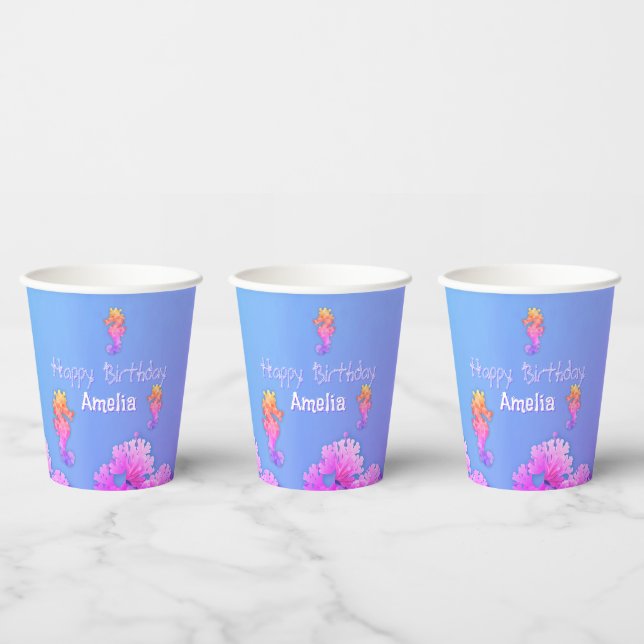 Rainbow Seahorse Personalized Party  Paper Cups (Multi)