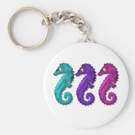 Rainbow Seahorses:Aqua, Purple, Pink Keychain