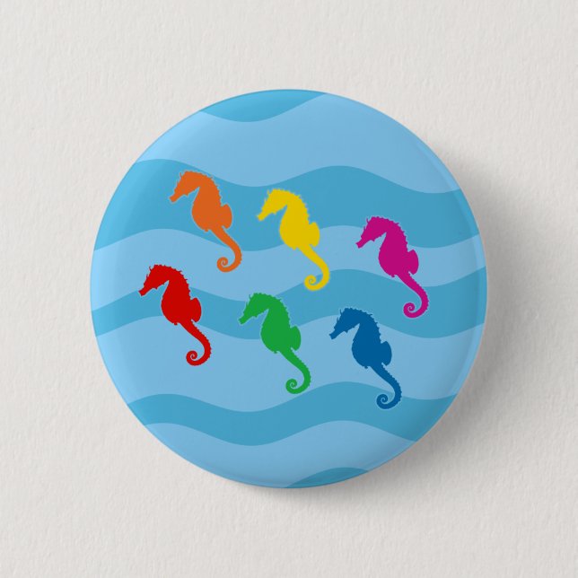 Rainbow Seahorses Pinback Button (Front)