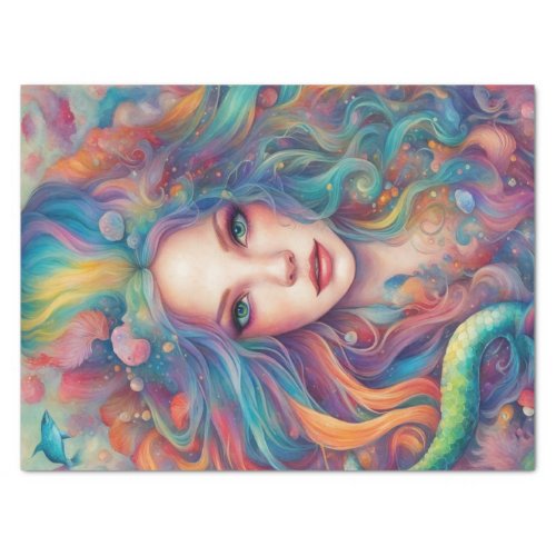 Rainbow Seas Mermaid in Pastel Ocean Decoupage Tissue Paper