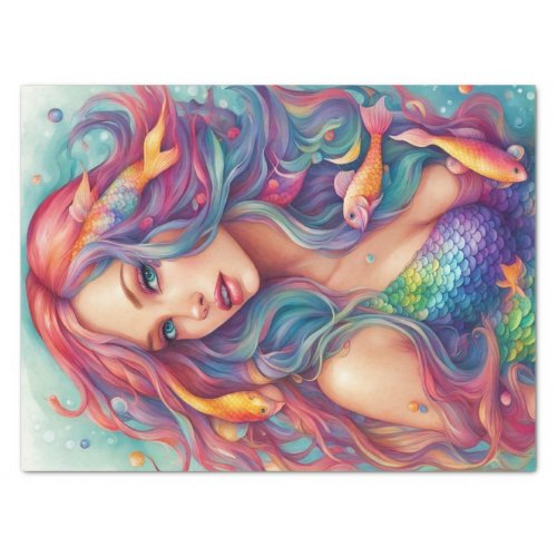 Rainbow Seas Mermaid in Pastel Ocean Decoupage Tissue Paper