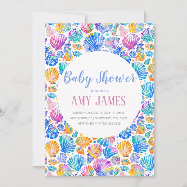 Rainbow Seashells Baby Shower Invitation (Front)