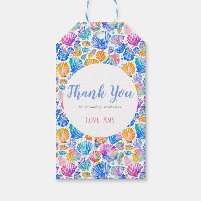 Rainbow Seashells Baby Shower Party Favor Tag (Front)