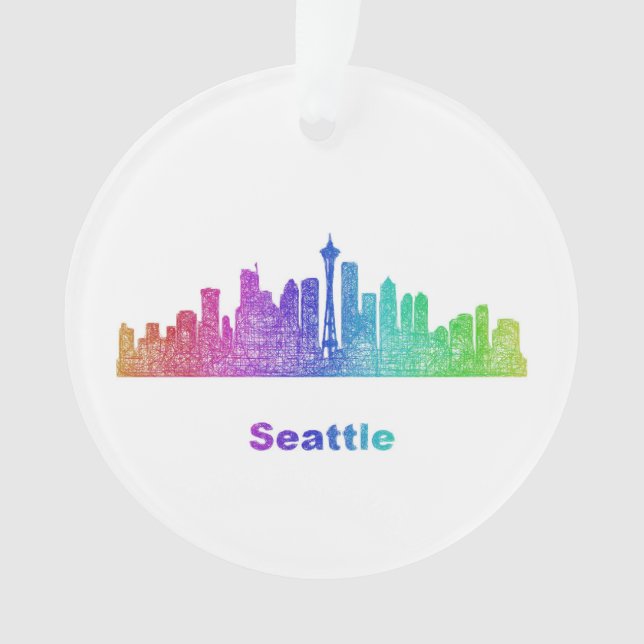 Rainbow Seattle skyline Ornament (Front)