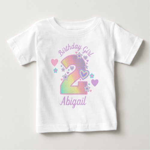 Rainbow Second Birthday Girl 2nd Iridescent  Baby T_Shirt
