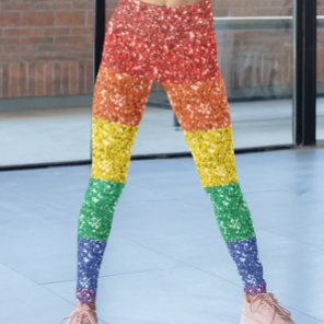 Rainbow Sequin Glitter Look Stripes Pride Leggings