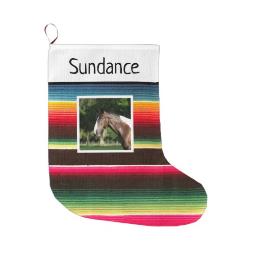 Rainbow Serape Custom Horse 1 Photo Large Christmas Stocking