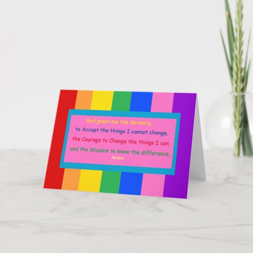 Rainbow Serenity prayer card with rainbow text