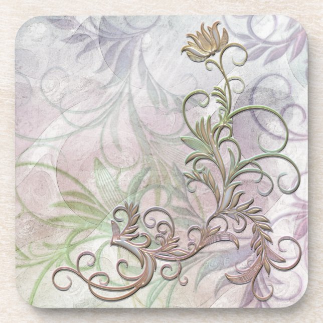 Rainbow Shaded Floral Corkback Coaster Sets (Front)