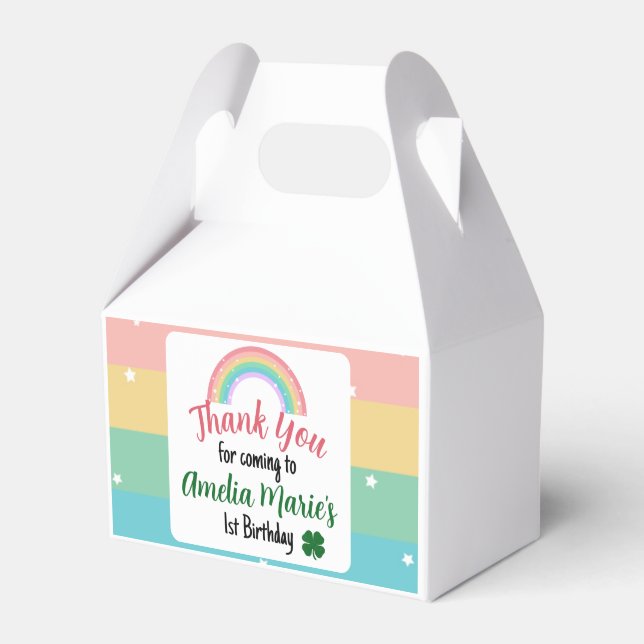 Rainbow & Shamrock Lucky One First Birthday Favor Boxes (Front Side)