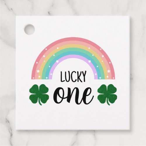 Rainbow  Shamrock Lucky One First Birthday Square Favor Tags