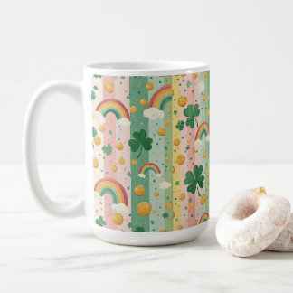 Rainbow Shamrocks Irish Pastel Lucky Pink Green  Coffee Mug