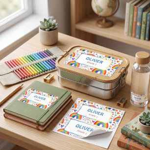 Rainbow Shapes Kids Name Label Colorful Waterproof