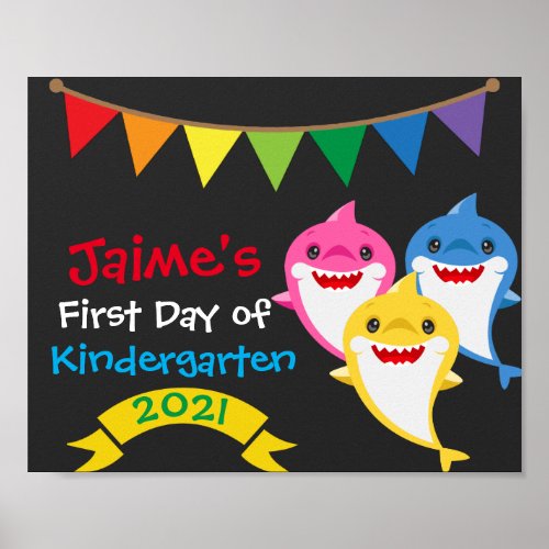 Rainbow Shark First Day of School Chalkboard  Post Poster