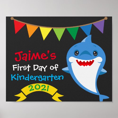 Rainbow Shark First Day of School Chalkboard  Post Poster