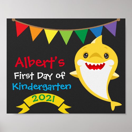 Rainbow Shark First Day of School Chalkboard  Poster