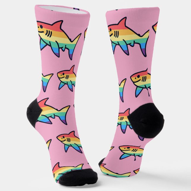 Rainbow Shark Pride - Kawaii Nautical LGBTQ+ Socks (Angled)
