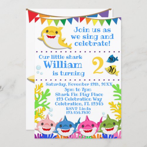 Rainbow Sharks Birthday Celebration Invitation