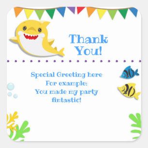 Rainbow Sharks Birthday Celebration Thank You Square Sticker