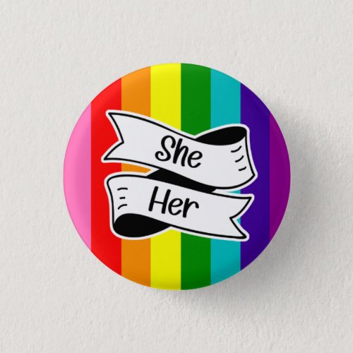 Rainbow SheHer Pronoun Badge Button