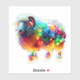 Rainbow Sheep Art – Glowing Colorful Wool, Fantasy Sticker
