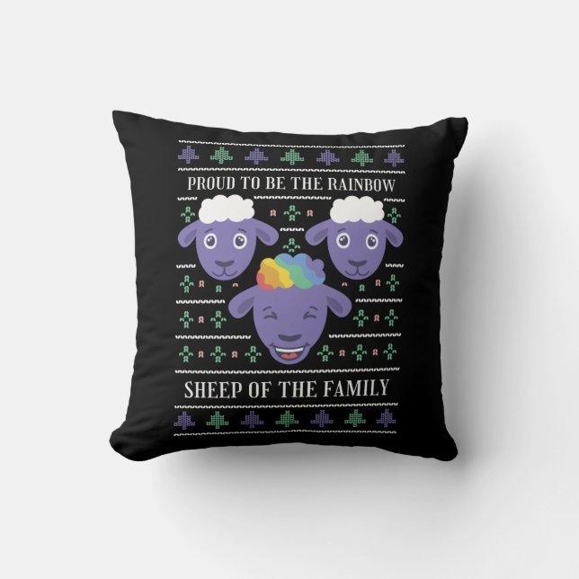 Rainbow Sheep of the Family Ugly Christmas  Throw Pillow (Front)