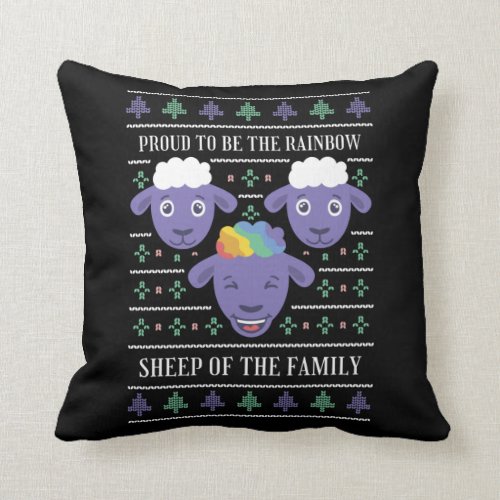 Rainbow Sheep of the Family Ugly Christmas Throw Pillow