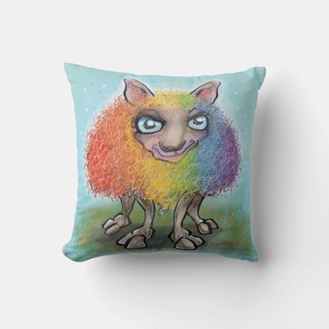 Rainbow Sheep Throw Pillow (Front)