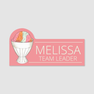 Rainbow Sherbet Ice Cream Dessert Scoop Shop Name Tag
