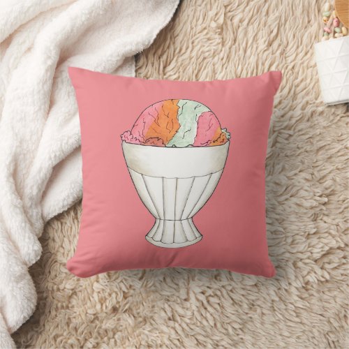 Rainbow Sherbet Ice Cream Sorbet Dessert Coral Throw Pillow